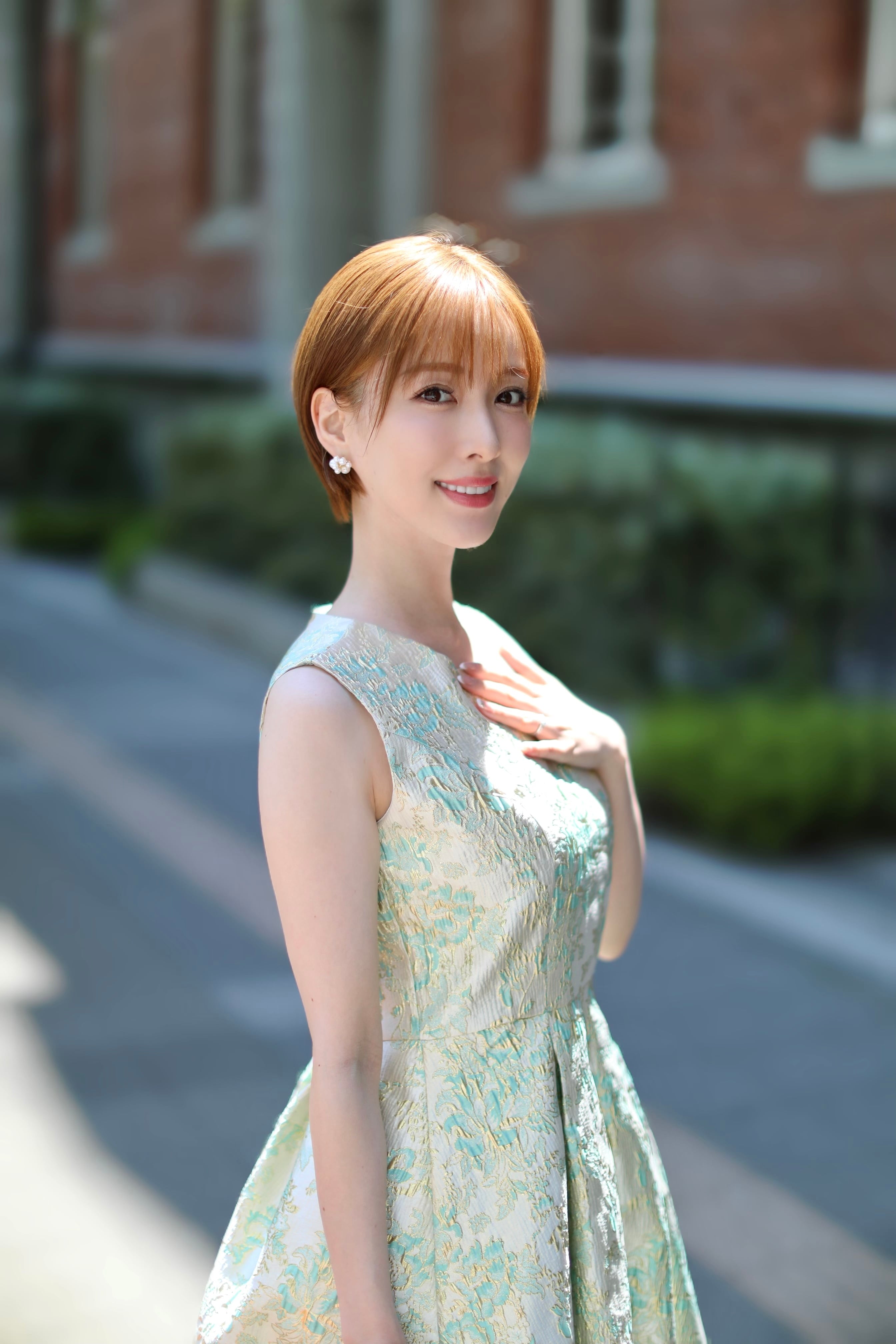 [ef-de]高級ジャガード ワンピース・ドレス    モスグリーン   日本製