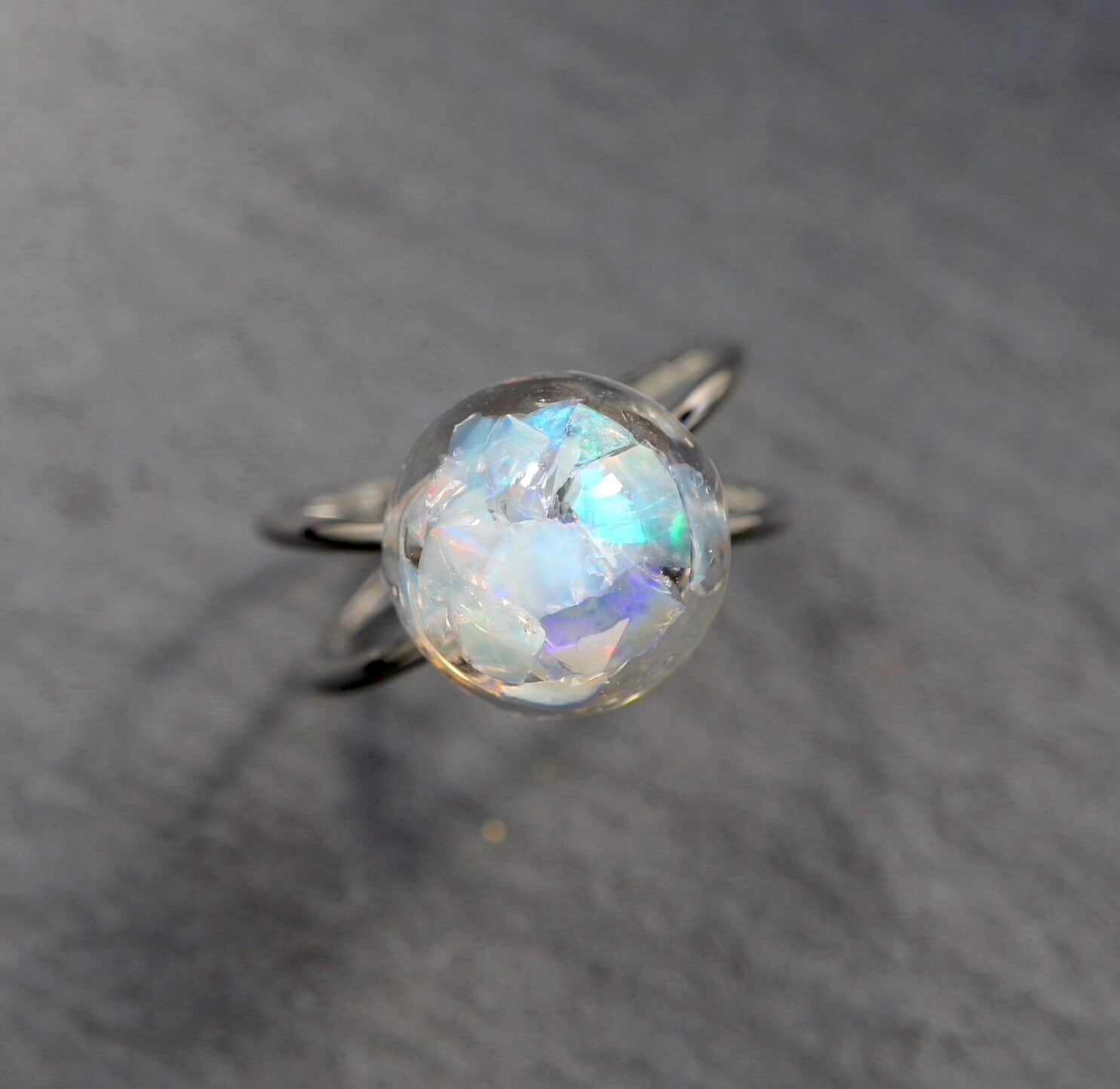オパール Opal レジン ダブルクロス リング シルバー フリーサイズ