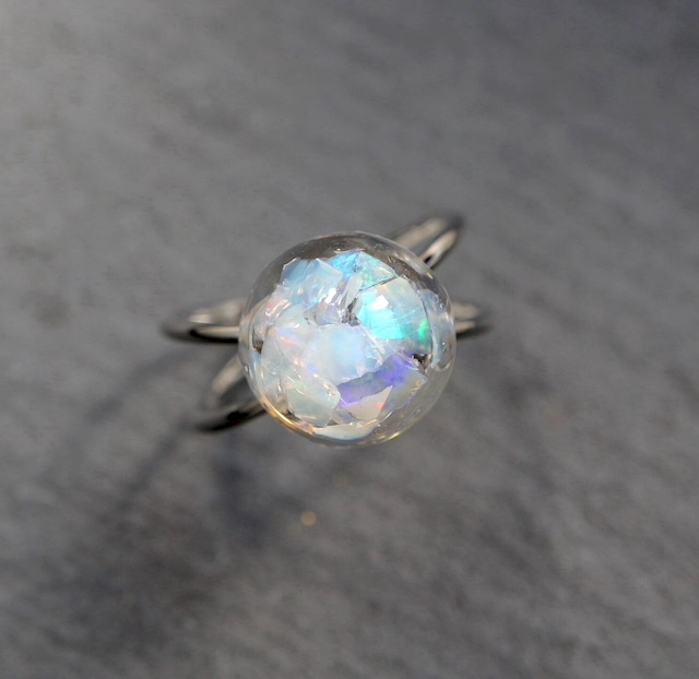 オパール Opal レジン ダブルクロス リング シルバー フリーサイズ 天然石 原石