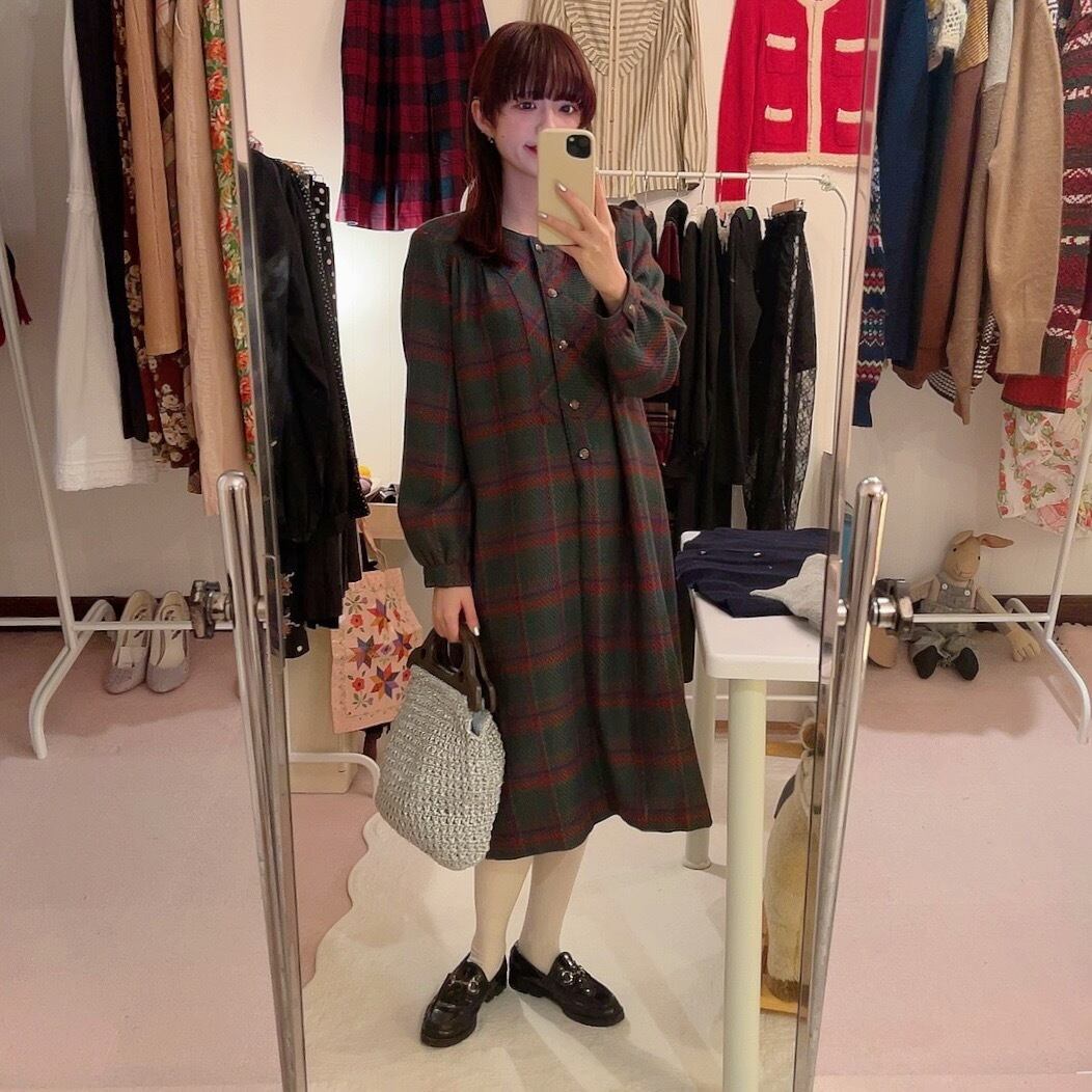 green check a line wool one-piece