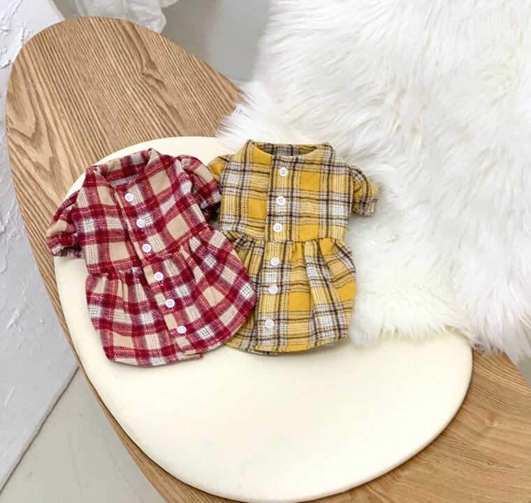 【SALE】 chocolat onepiece XS ~ XL 2color  /  犬の服 秋冬 新作 可愛い 犬 服 ドレス お揃い ワンピース 長袖 ドッグウェア チェック柄　onepiece52
