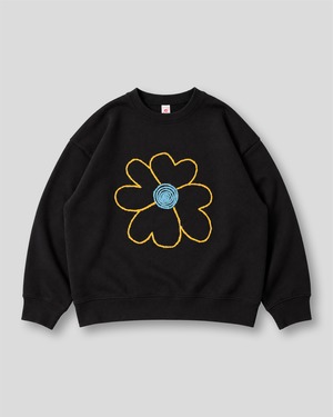 CC "FLOWER with LOVE" HAND EMBROIDERY SWEAT SHIRT FADE BLACK
