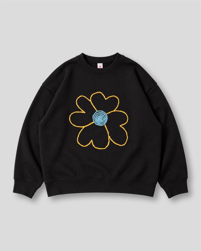 CC "FLOWER with LOVE" HAND EMBROIDERY SWEAT SHIRT FADE BLACK