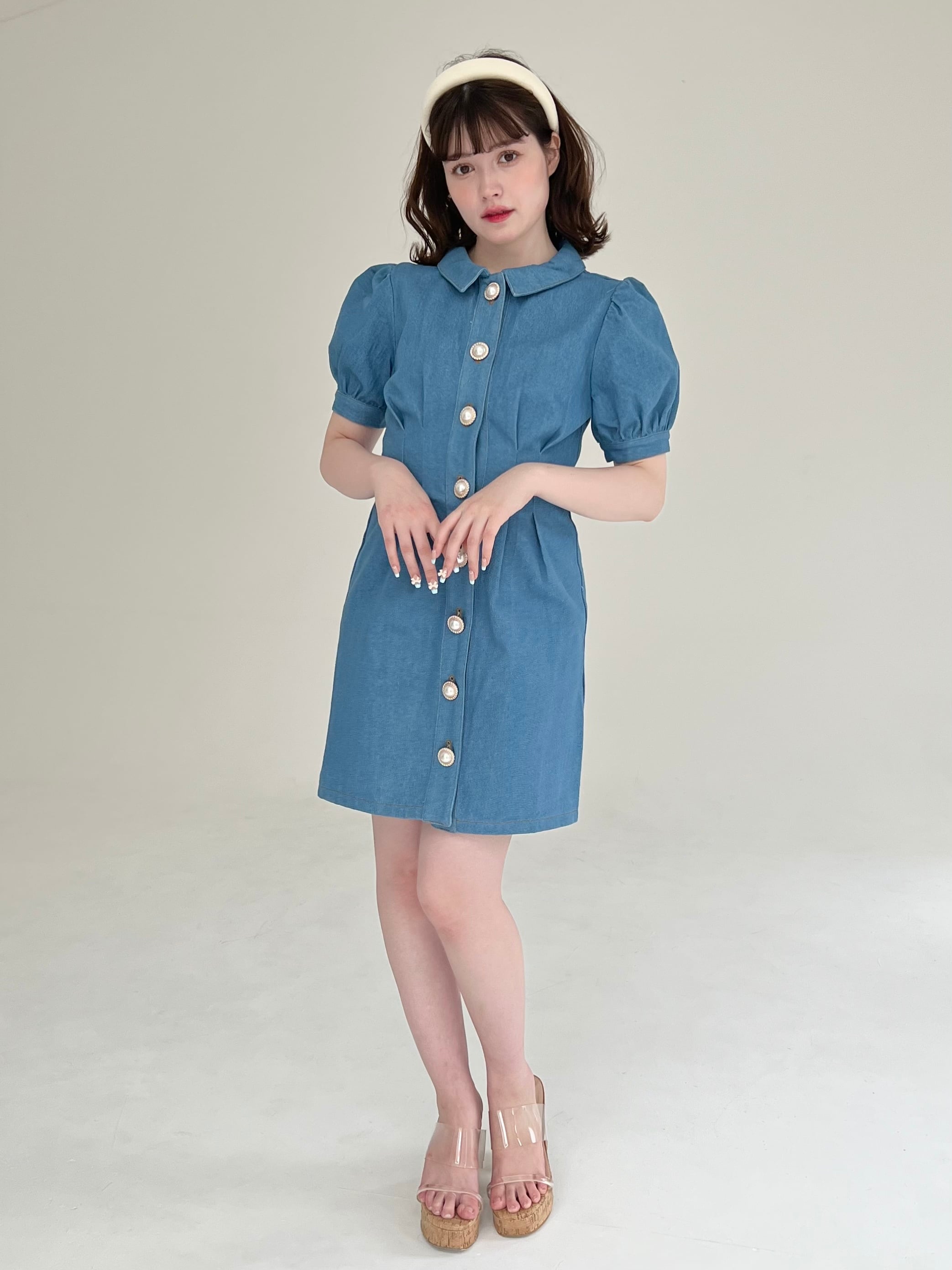 ワンピース lielie Day23】original back ribbon denim onepiece | feellie