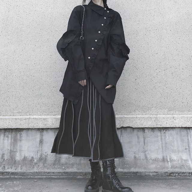 High waist wavy A-line skirt C0591