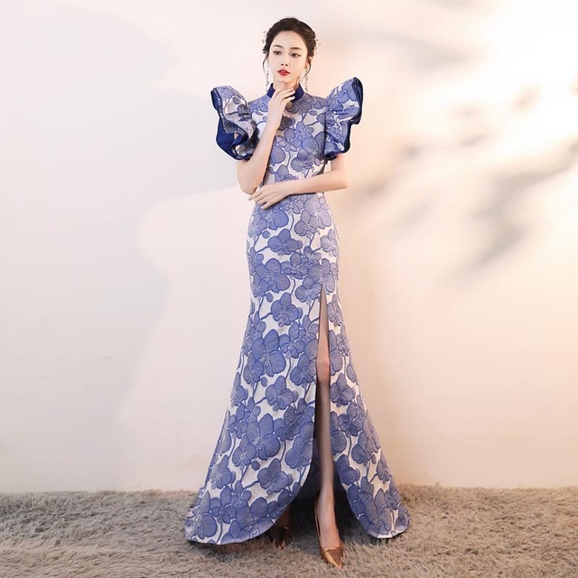 【BAOSHIシリーズ】★チャイナドレス★ 2color チャイナ風ワンピース デザイン性有り マキシ丈