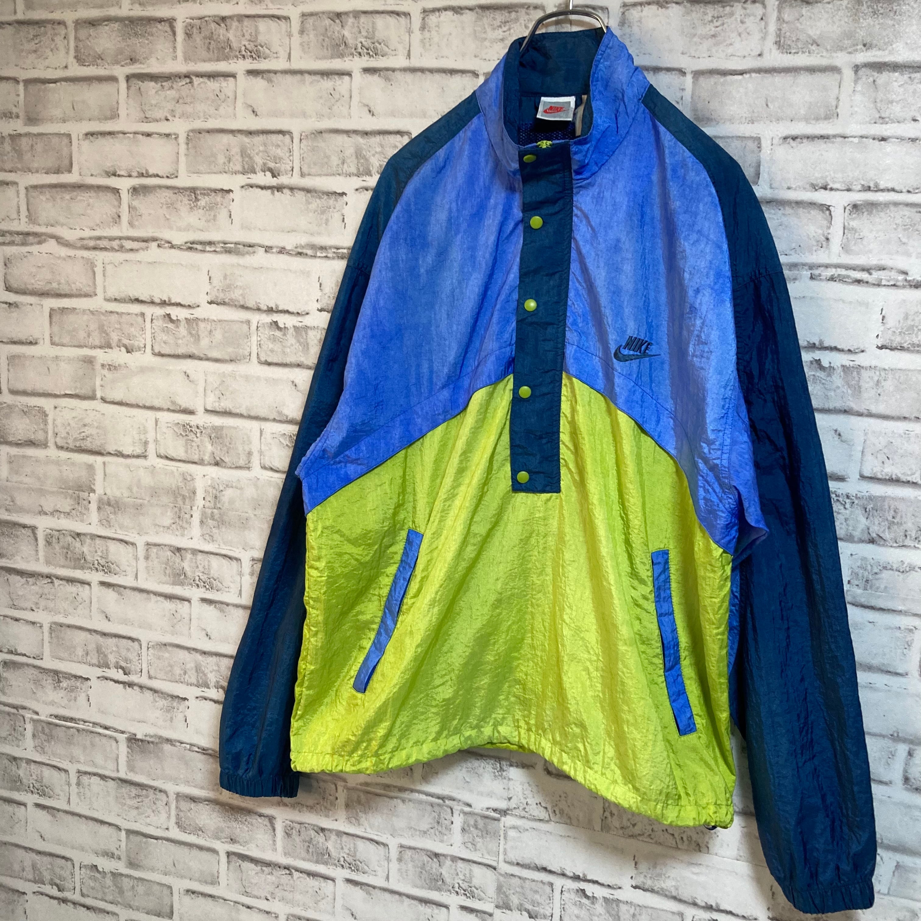 90s NIKE ナイキ ナイロンジャケット ハーフジップ グリーン 銀タグL