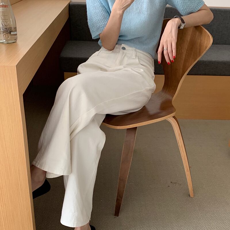 ワイドレッグジーンズ サマー薄手ウェストルーズホワイトパンツ 夏物 ワイドパンツ ビッグFスモールZ韓国78286288316