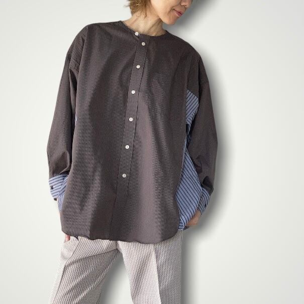 ZOZOTTE remake unisex shirt typeB / リメイクユニセックスシャツ /グレージュ系ストライプ