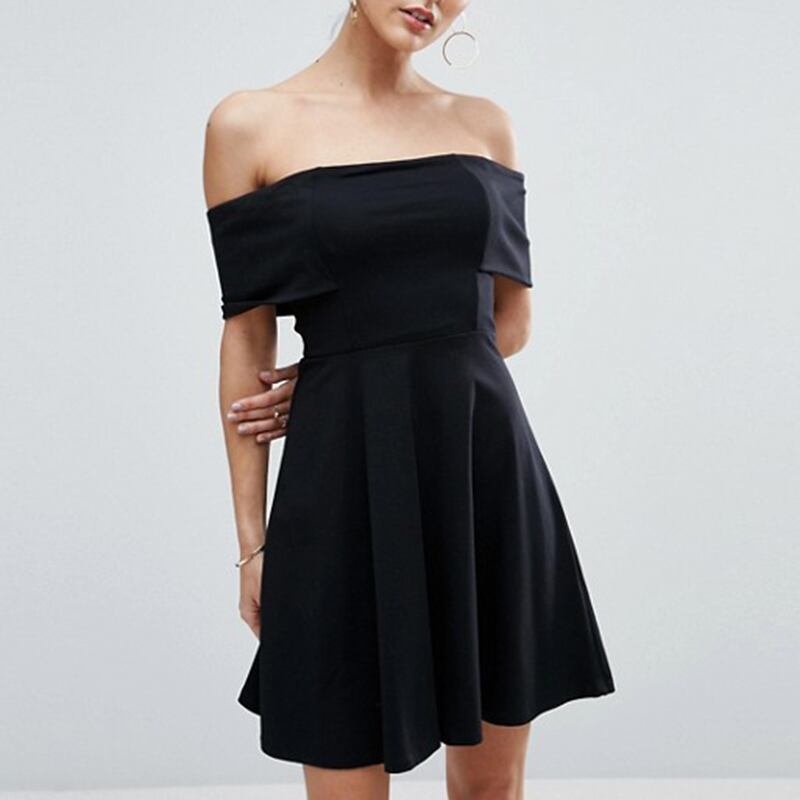 オフショルダー 無地 フレア ミニ ワンピース