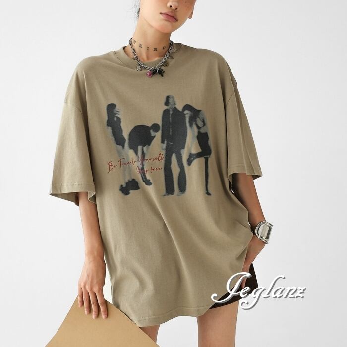 3色 ポートレート 英字 ロゴ Tシャツ ルーズ ユニセックス(MC579)β