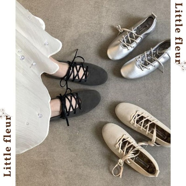 スエード調レースアップラウンドトゥフラットシューズ　L1022