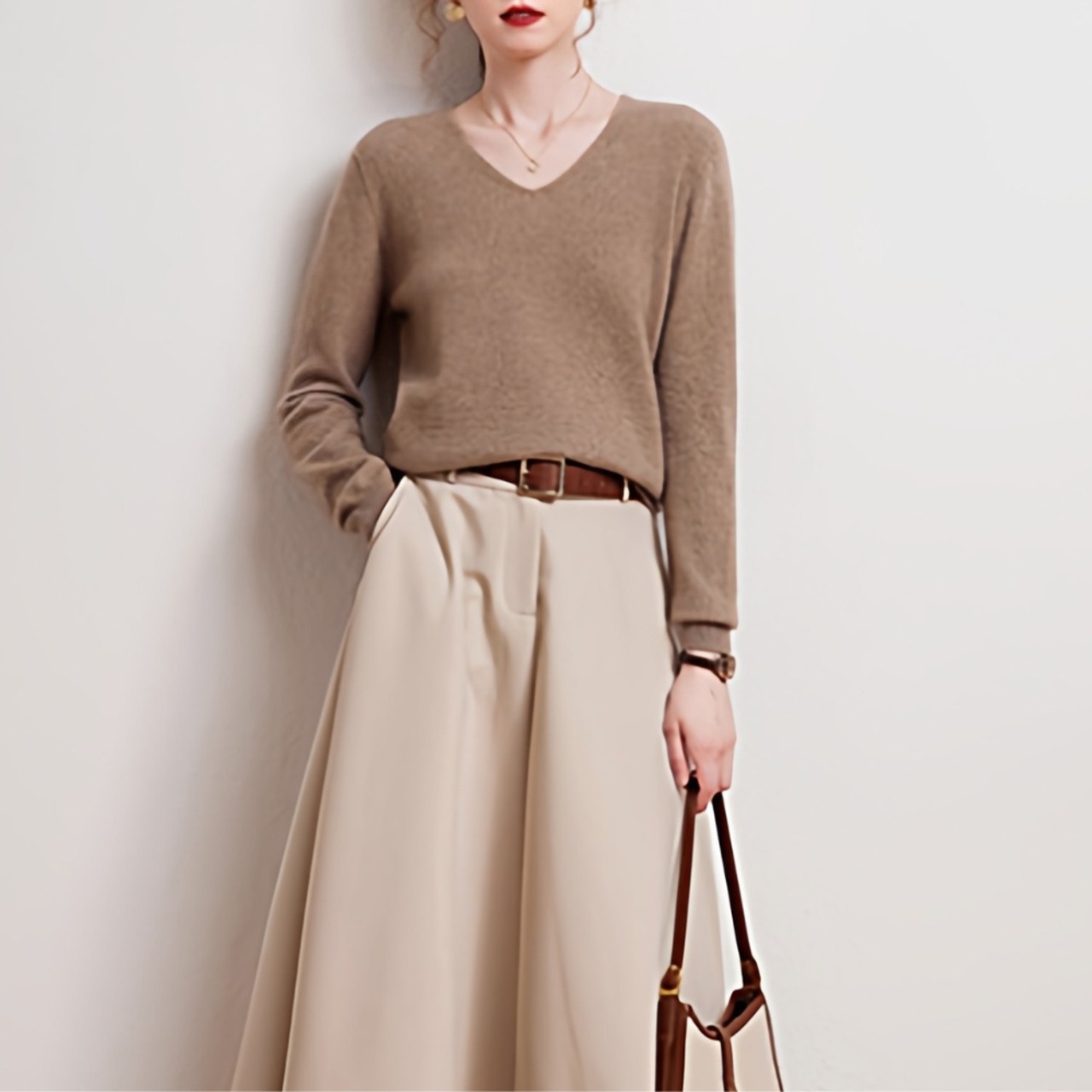 【定番の一枚】スムースタッチカシミヤ 長袖 ニット プルオーバー 8color W01445