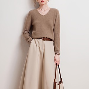 【定番の一枚】スムースタッチカシミヤ 長袖 ニット プルオーバー 8color W01445