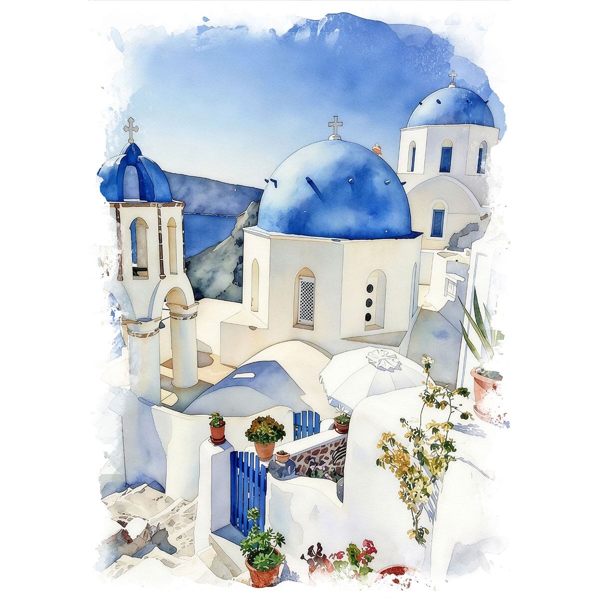 絵画 ギリシャ 風景画(街並み) サントリーニ島 インテリアアート額付き
