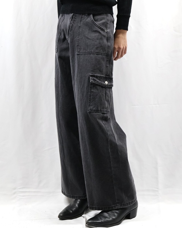 wide straight denim cargo pants