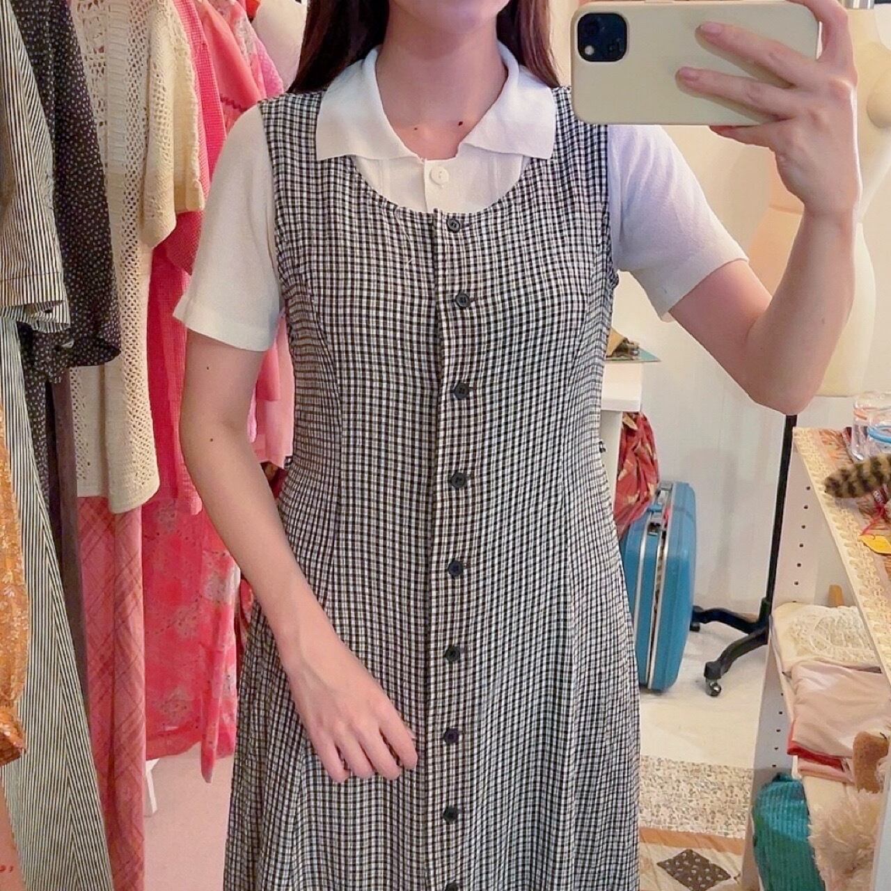 check front button jumper skirt