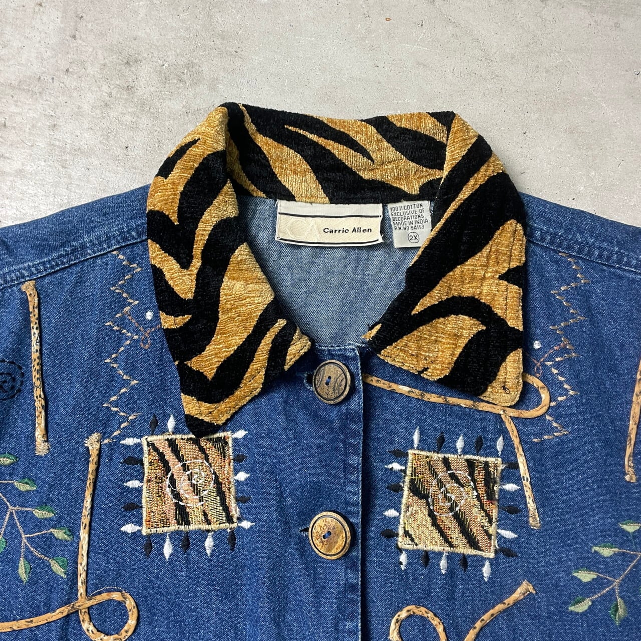 Carrie Allen デニムジャケット アニマル 刺繍 レディース メンズXL