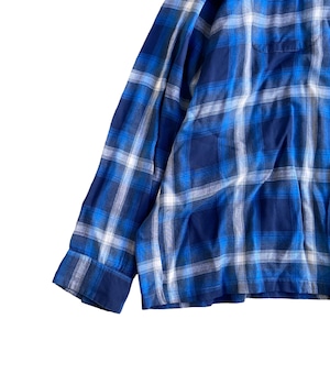 Vintage 70s  Rayon Ombre Check shirt -BLUE-