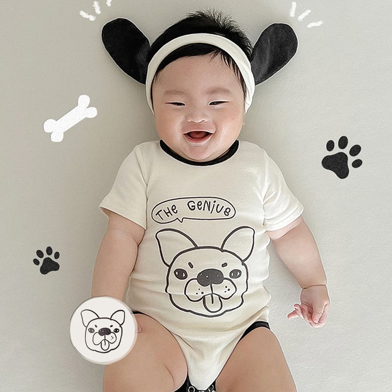 【BABY】韓国風犬英字柄半袖ロンパース