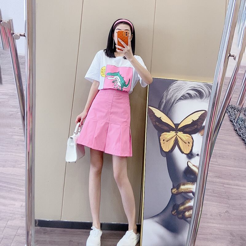 サマーTシャツ ルーズスリムトップス スカート 大きめサイズ 夏物 ミックスインファッション43594010291