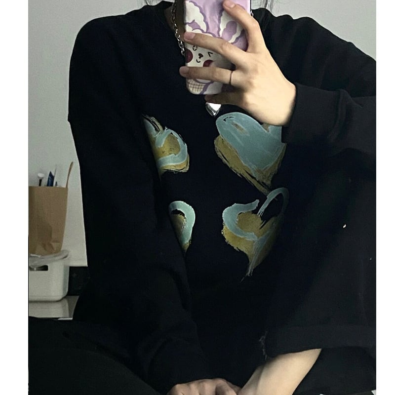 【新作】【送料無料】 女性のラウンドネックスウェットシャツ韓国風ルーズ長袖学生トップ 0378347545812