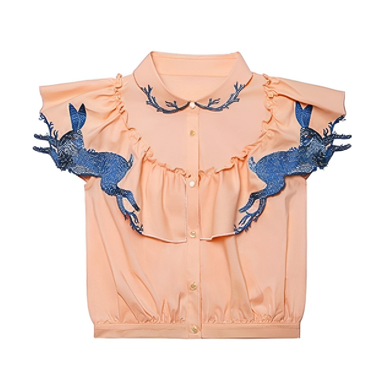 2色】rabbit刺繍フリルブラウス (kai0355) | Shelluits