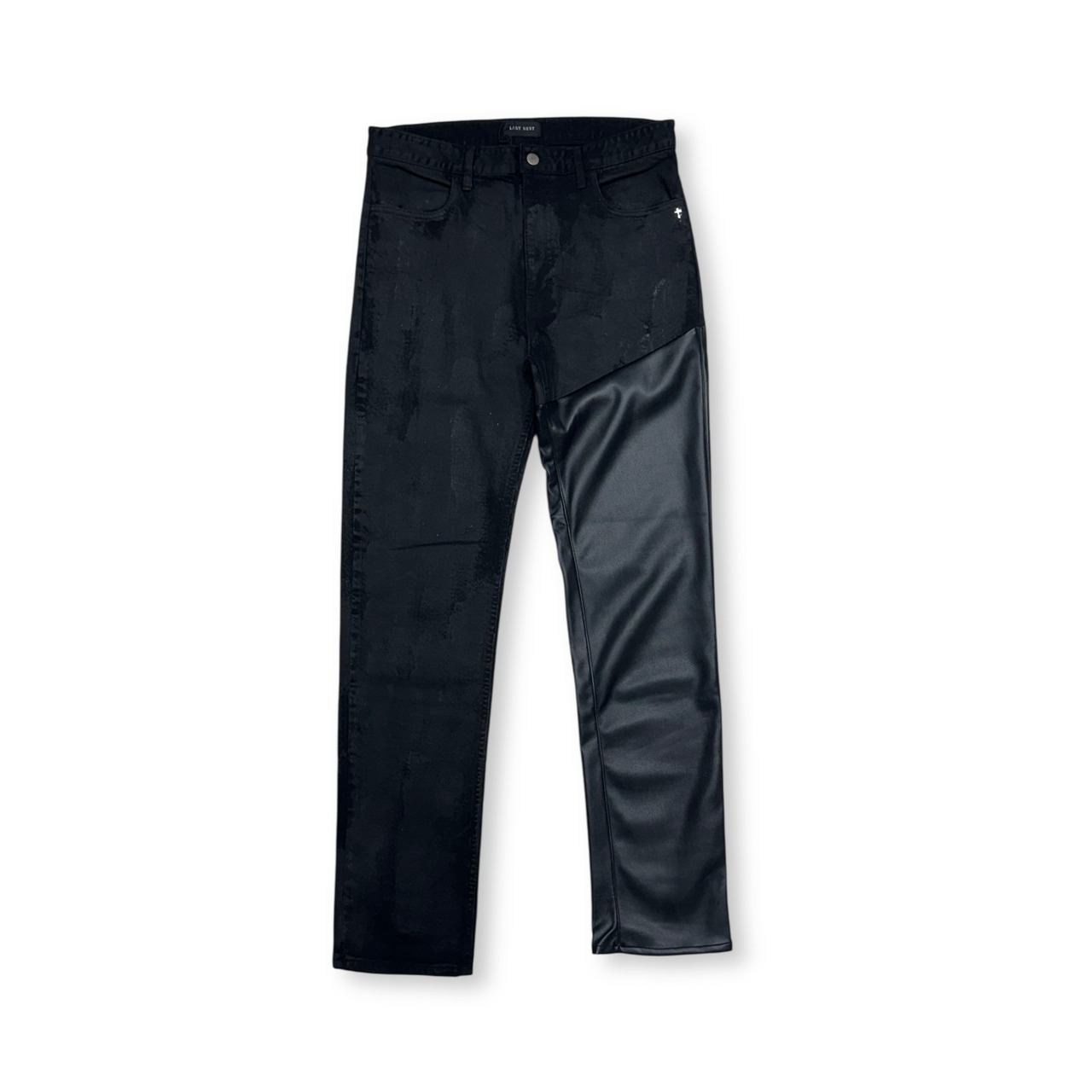 LAST NEST / faux leather switching pants