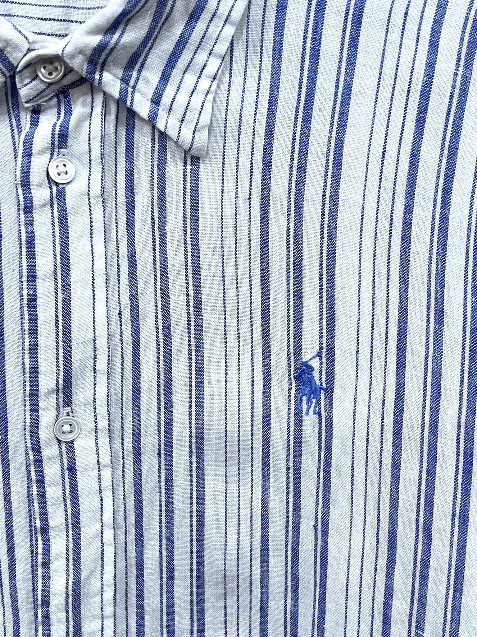 POLO RALPH LAUREN ワイドクロップドリネンシャツ Ｍ ストライプ レディース ラルフローレン 正規品 ワイドクロップド ストライプ
