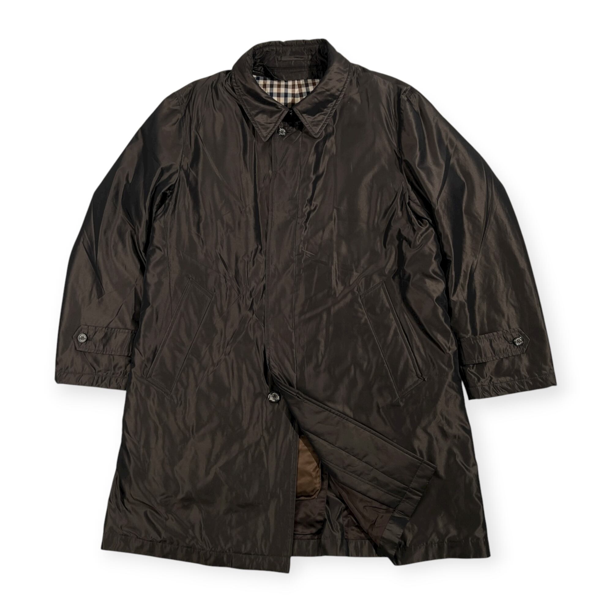 Aquascutum ダウンライナー付き M ロングコート 黒 ステンカラー ダウンライナー付きスタンドコート