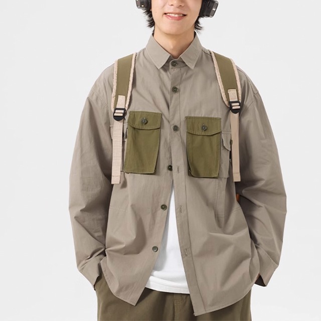 ★RETRO CONTRAST COLOR POCKET SHIRT A0772