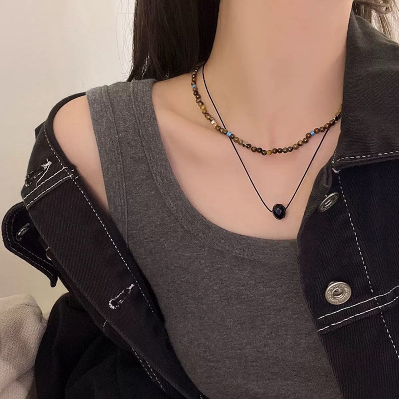 Meet againブラウンビーズネックレス