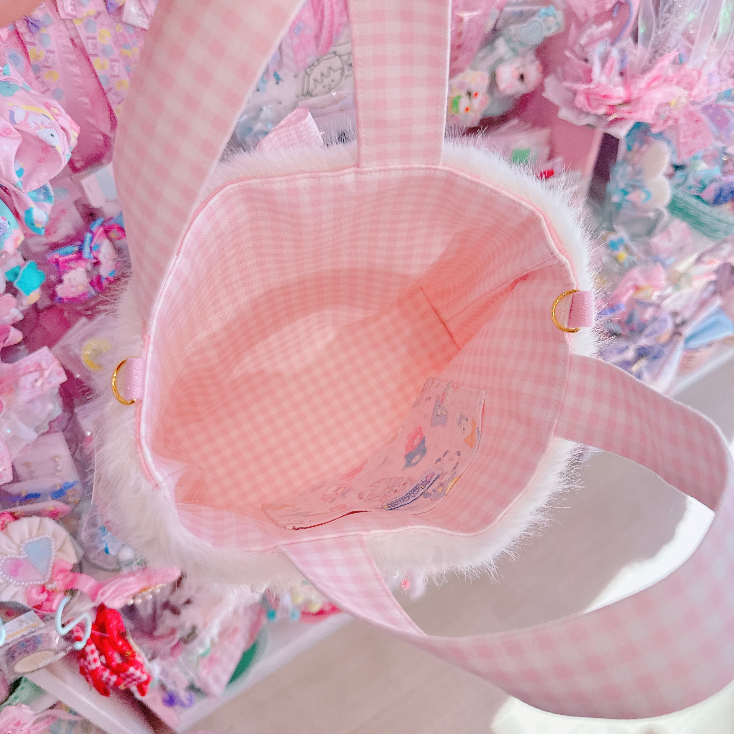 【E3】91-14ファー付き総フリル2wayトートバッグ（ショルダーひも別売）