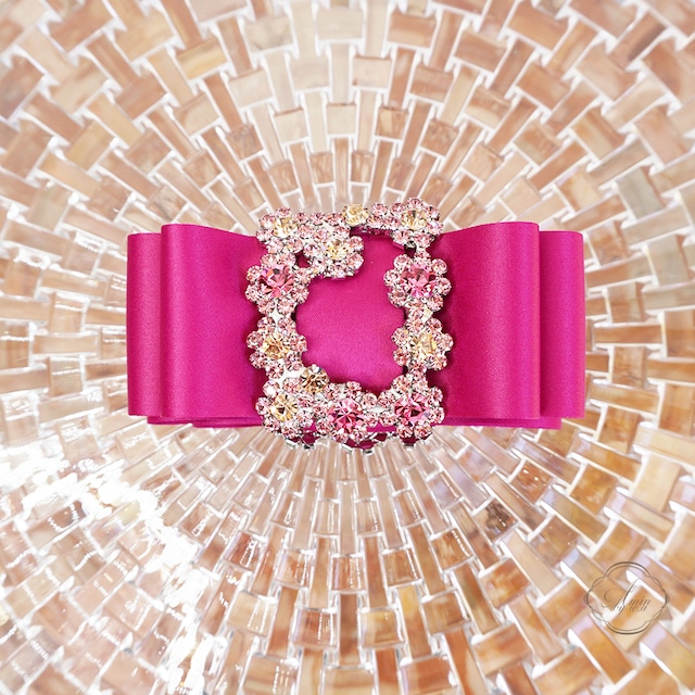 【M- size】Amin by w.a luxe クリスタルサテンバナナクリップ flower  vivit pink