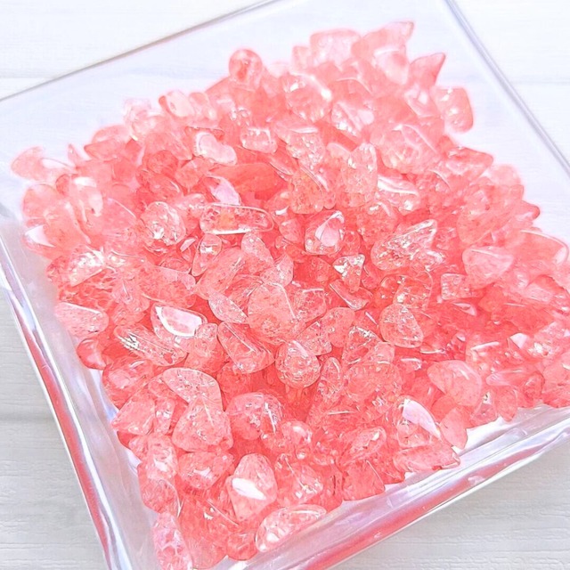 クラック水晶 レッド (100g) 爆裂水晶 天然石さざれ石 穴無しチップ