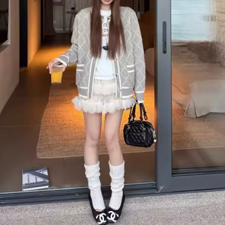 diamond rough knit cardigan