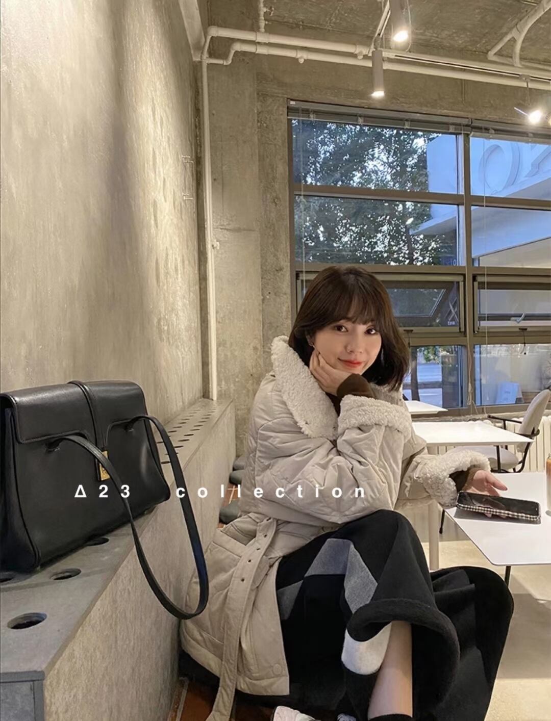 ウエストベルト付き 襟ボアジャケット　AJ33172-3311