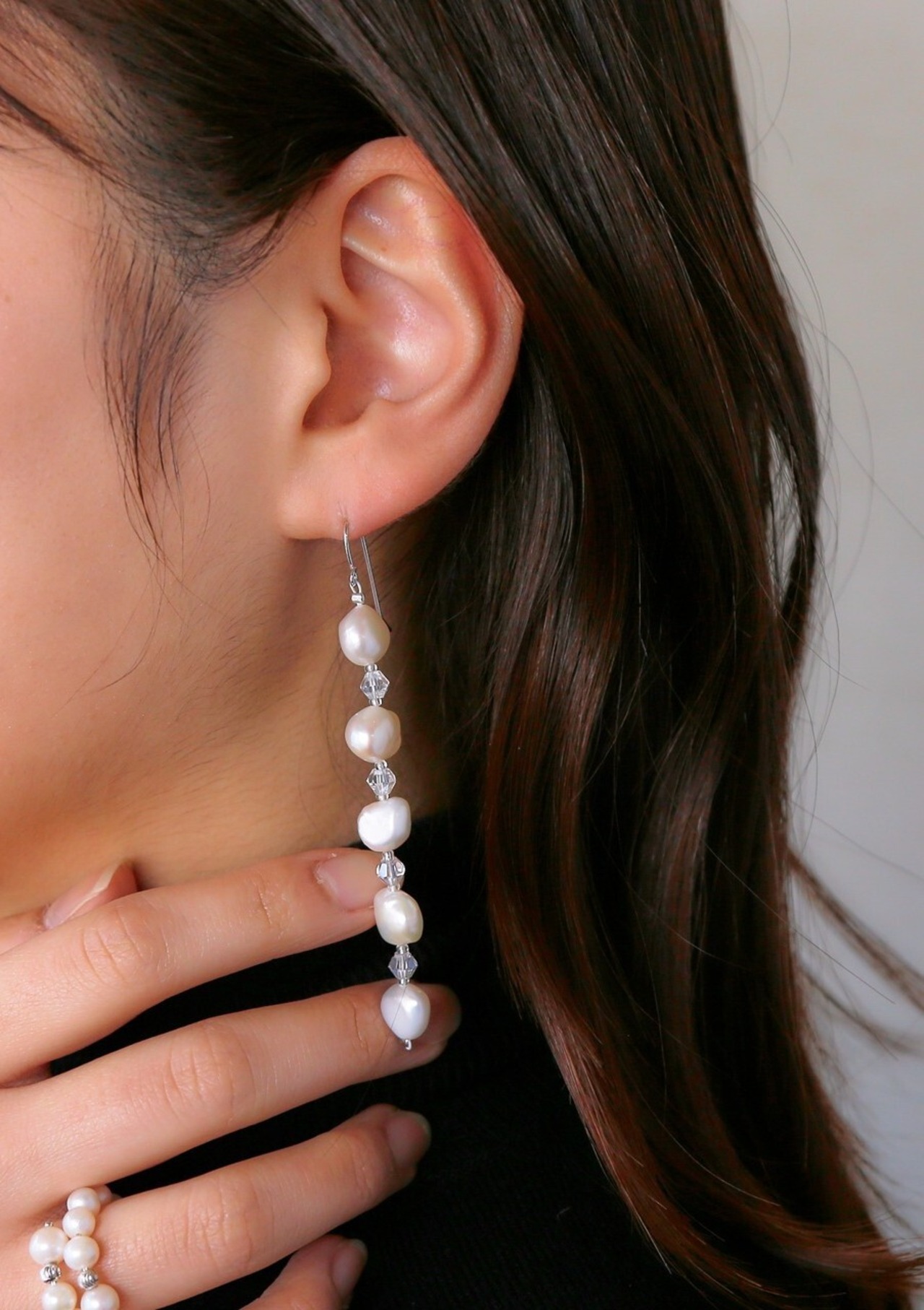 淡水パール 5連ぶら下がりピアス