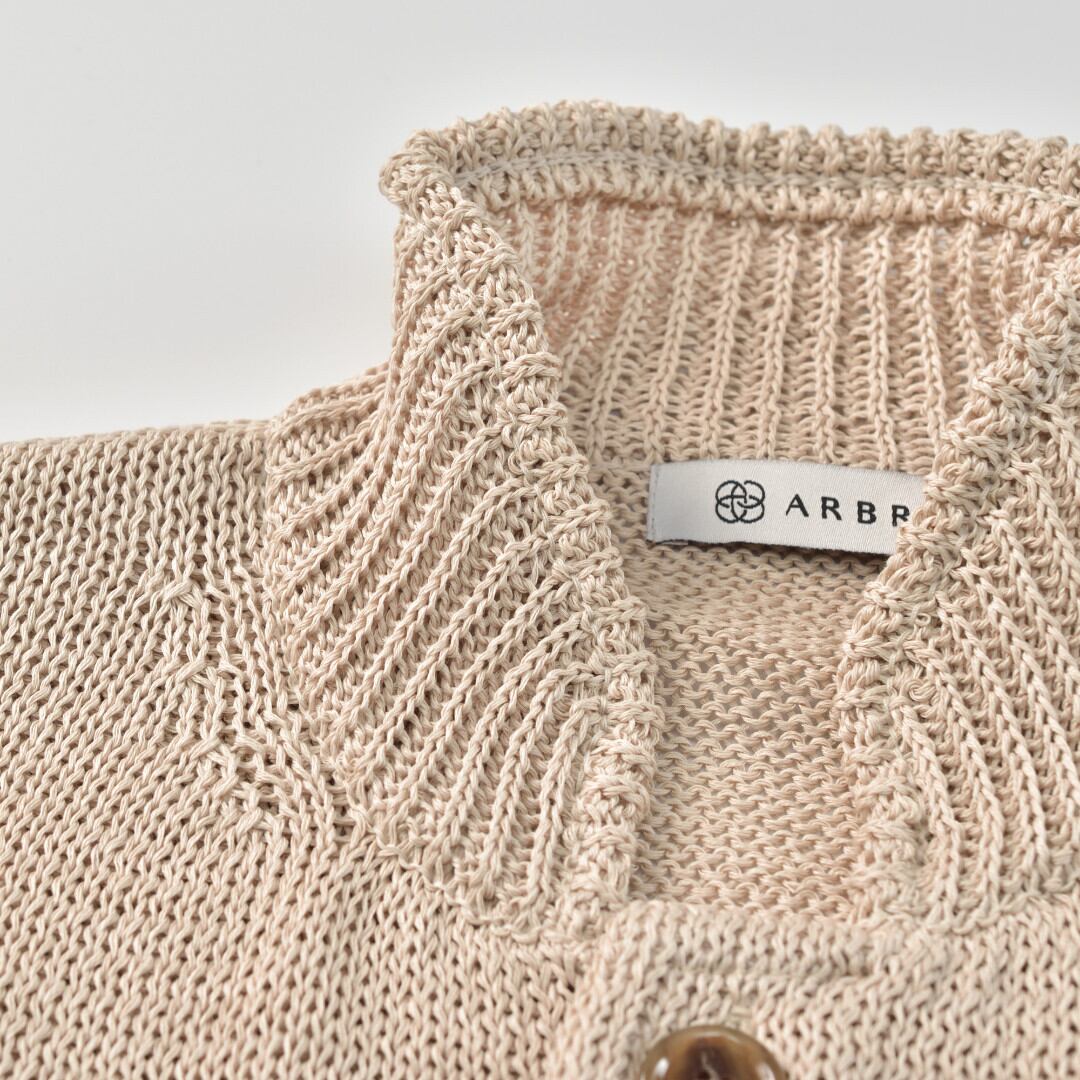 ARBRE アルブル スタンドカラーコットンカーディガン・ベージュ【メンズ】擬麻加工が施されスタンドカラーがアクセントのニットです【送料無料】