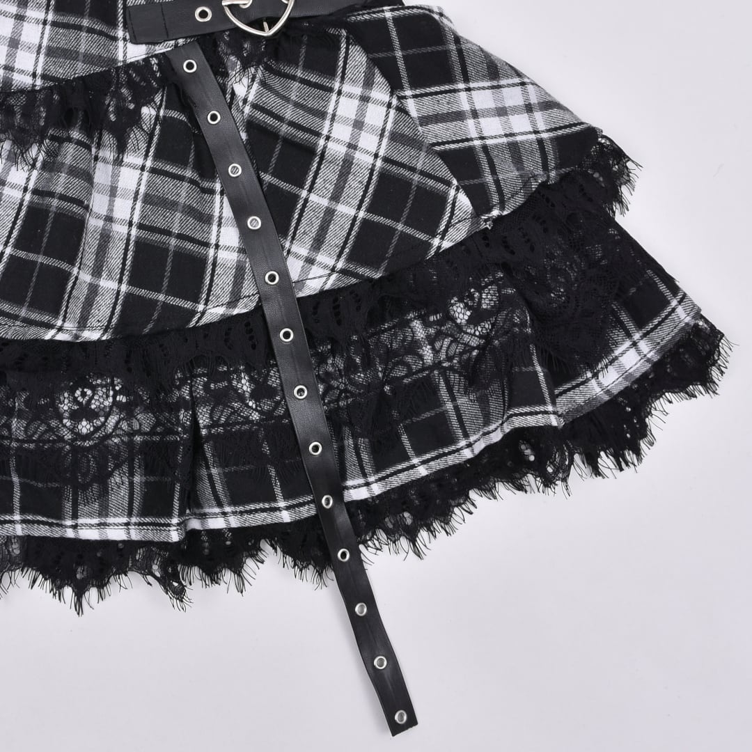 4/15 BLACK M再入荷！】サイドハートベルト レースチェックスカート