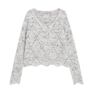 透かし編みVネックニットカーディガン W01170