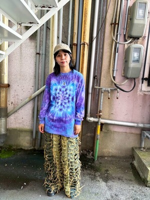 タイダイ Tie-dye  長袖 Tシャツ Lサイズ 曼荼羅模様 パープルブルー HD24-99