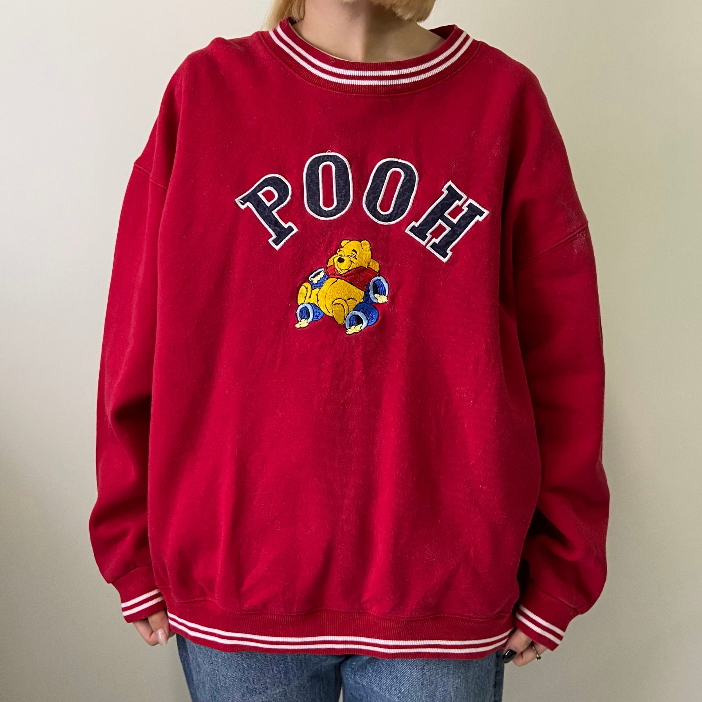 ディズニー】 90s Pooh 刺繍ロゴ XL スウェット トレーナー-