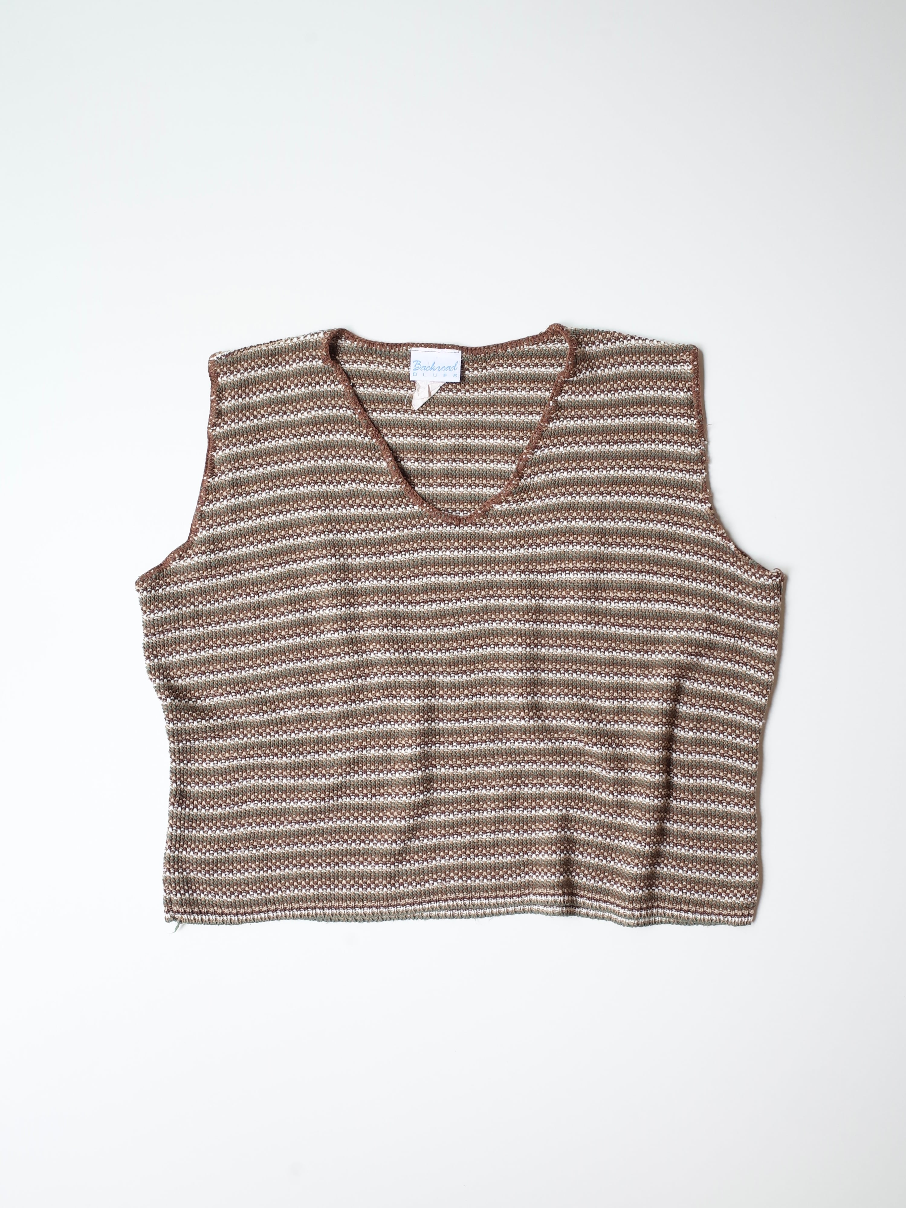 Sleeve less border acryl knit top