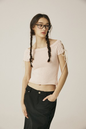 [threetimes] Cable knot top Pink 正規品 韓国ブランド 韓国通販 韓国代行 韓国ファッション スリータイムズ 日本 店舗