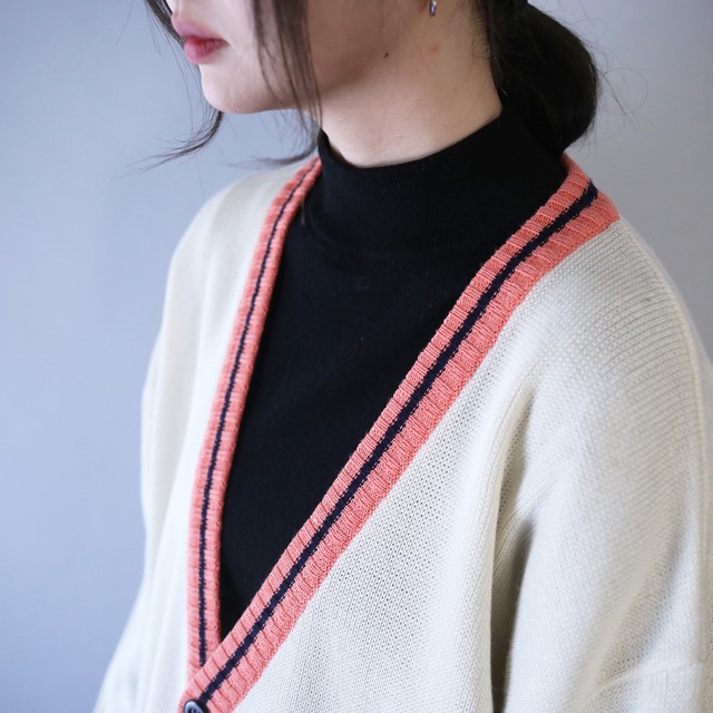 "刺繍" good spring color loose silhouette knit cardigan（made in italy）