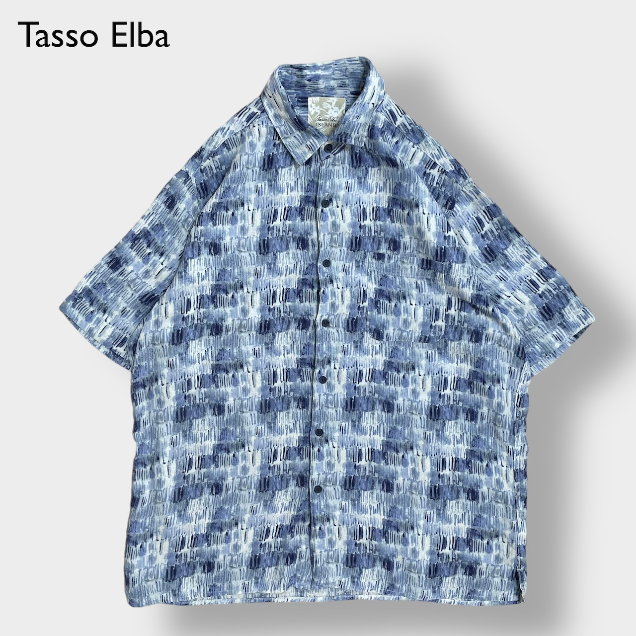 【Tasso Elba】半袖 シャツ 柄シャツ オールパターン 総柄 柄物 麻 シルク US古着