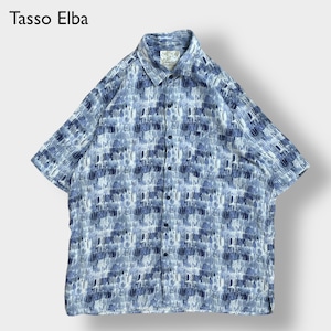 【Tasso Elba】半袖 シャツ 柄シャツ オールパターン 総柄 柄物 麻 シルク US古着