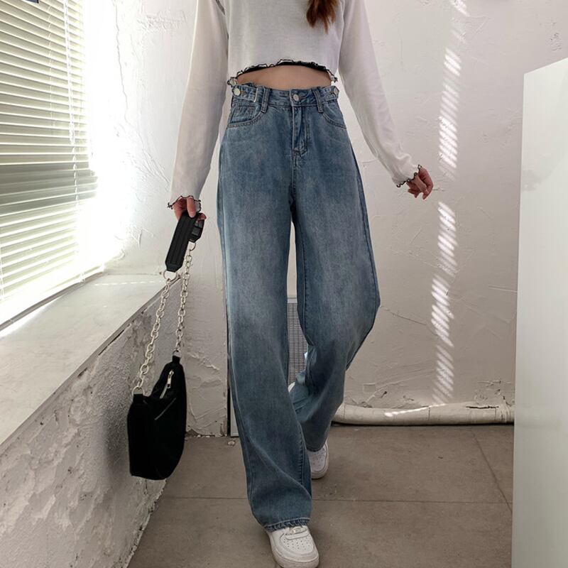 パンツ スプリングオータムルーズハイウェストジーンズ 薄手 レッド 春物 秋物 試着室7931855217