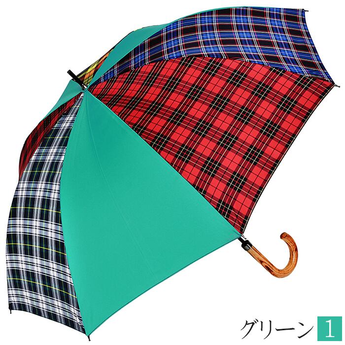 傘 レディース 65cm 長傘 雨傘 大人 かわいい HATCHIBRAFOR 65×8タータンチェック メープルハンドル 日本製 手開き式